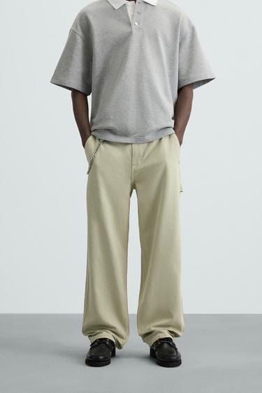 PANTALÓN LAVADO BOLSILLO CARPINTERO - Pistacho claro de Zara