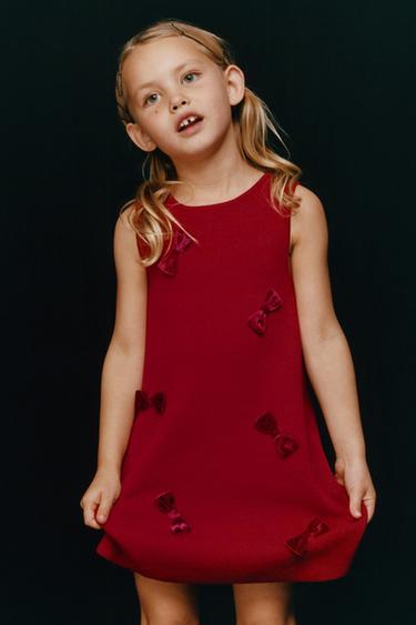 VESTIDO DE MALHA COM LAÇOS DE VELUDO - Vermelho da Zara