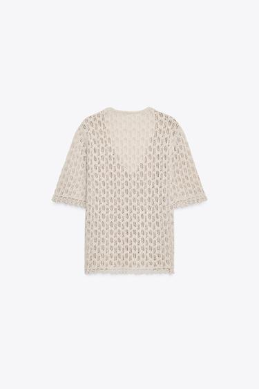 GILET EN MAILLE POINTELLE - Gris perle de Zara - Image 5