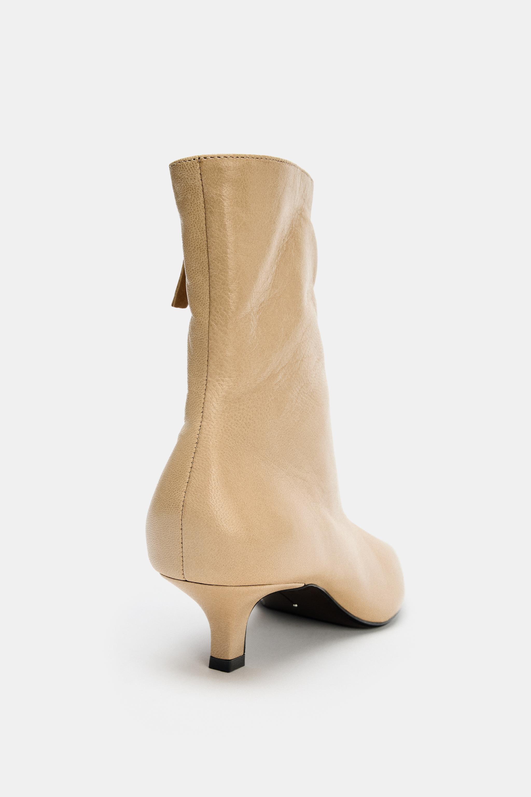 LEATHER HEELED ANKLE BOOTS Beige ZARA United Kingdom