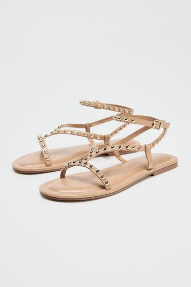 SANDALES À BRIDES ET VERROTERIES MÉTALLIQUES - Beige de Zara - Image 2