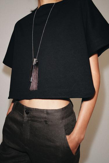 TOP COURT EFFET CAPE - Charbon de Zara