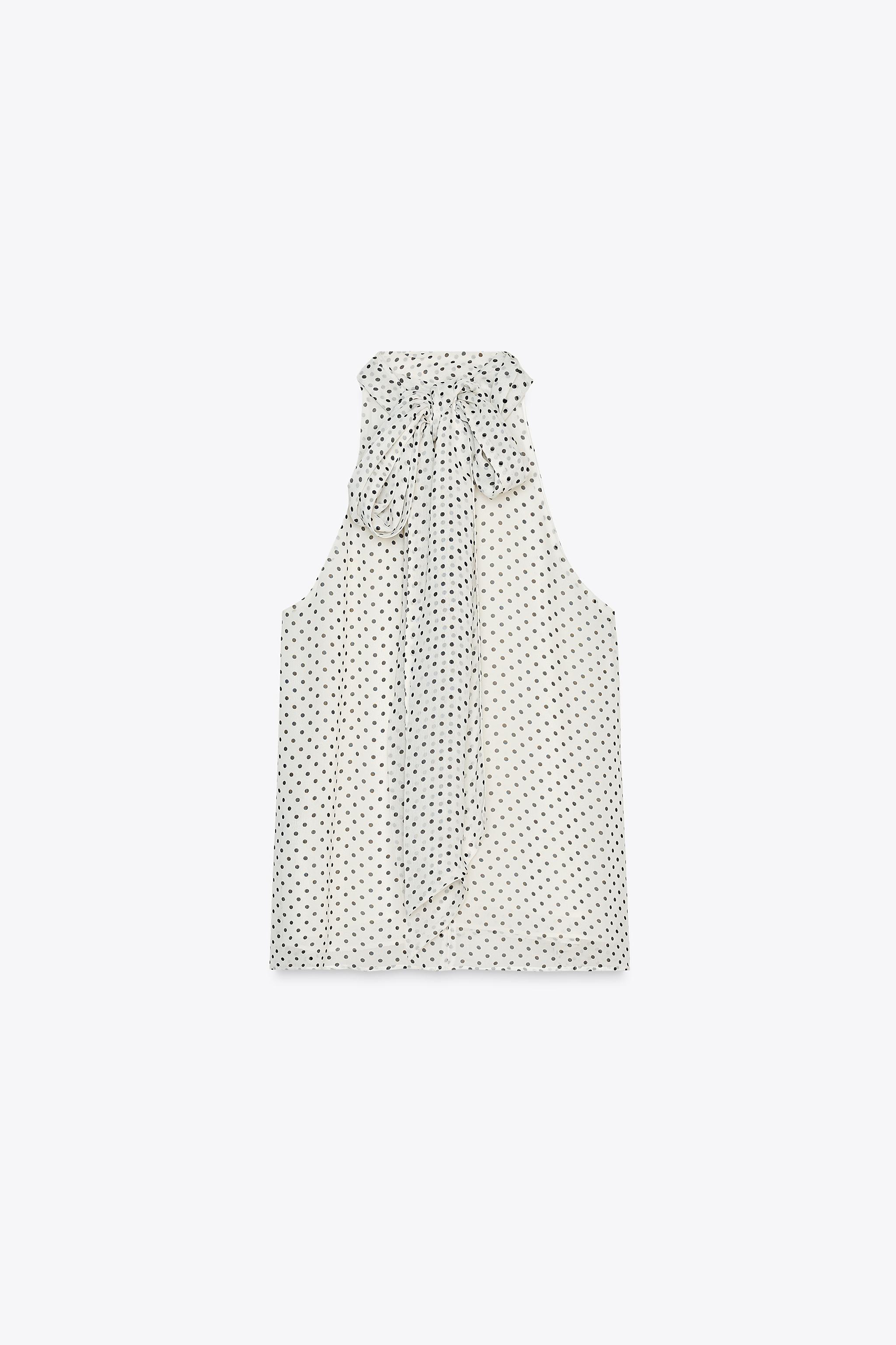ZW COLLECTION ドット柄ホルターネックトップス - ホワイト
