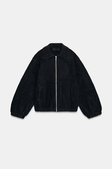 Zara ZIPPERED KNIT BOMBER JACKET - Black - Image 0