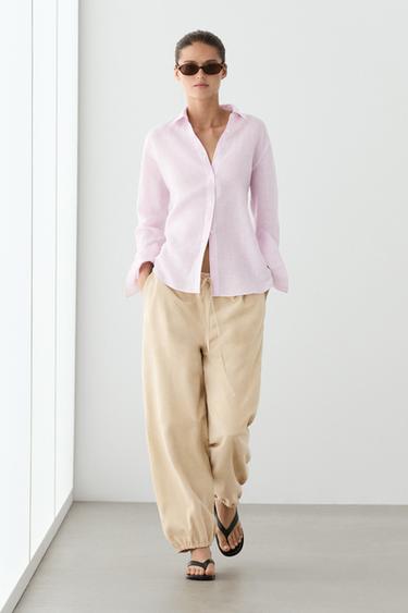 Zara 100% linen shirt with striped details - 144 - Image 0