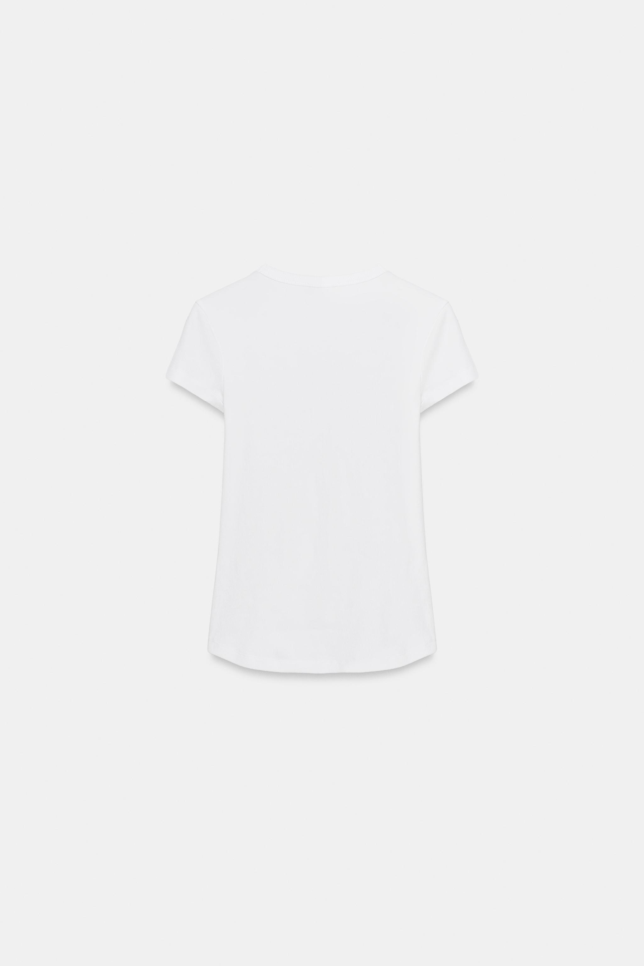 İŞLEMELİ FİTİLLİ KISA KOLLU T-SHIRT - Görsel 5