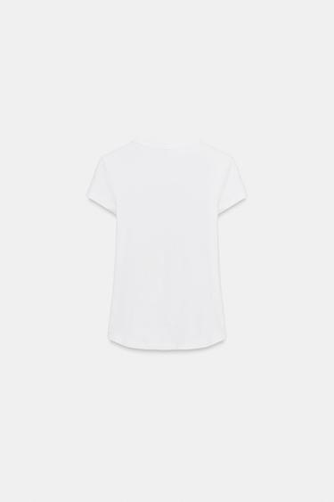 T-SHIRT CÔTELÉ MANCHES COURTES BRODÉ - Blanc de Zara - Image 4