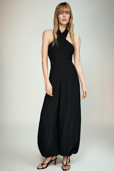LONG HALTER JUMPSUIT WITH SAROUEL TROUSERS - Black by Zara - Image 0