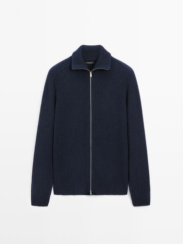 Cardigan en laine mélangée à fermeture Éclair - Bleu marine de Zara
