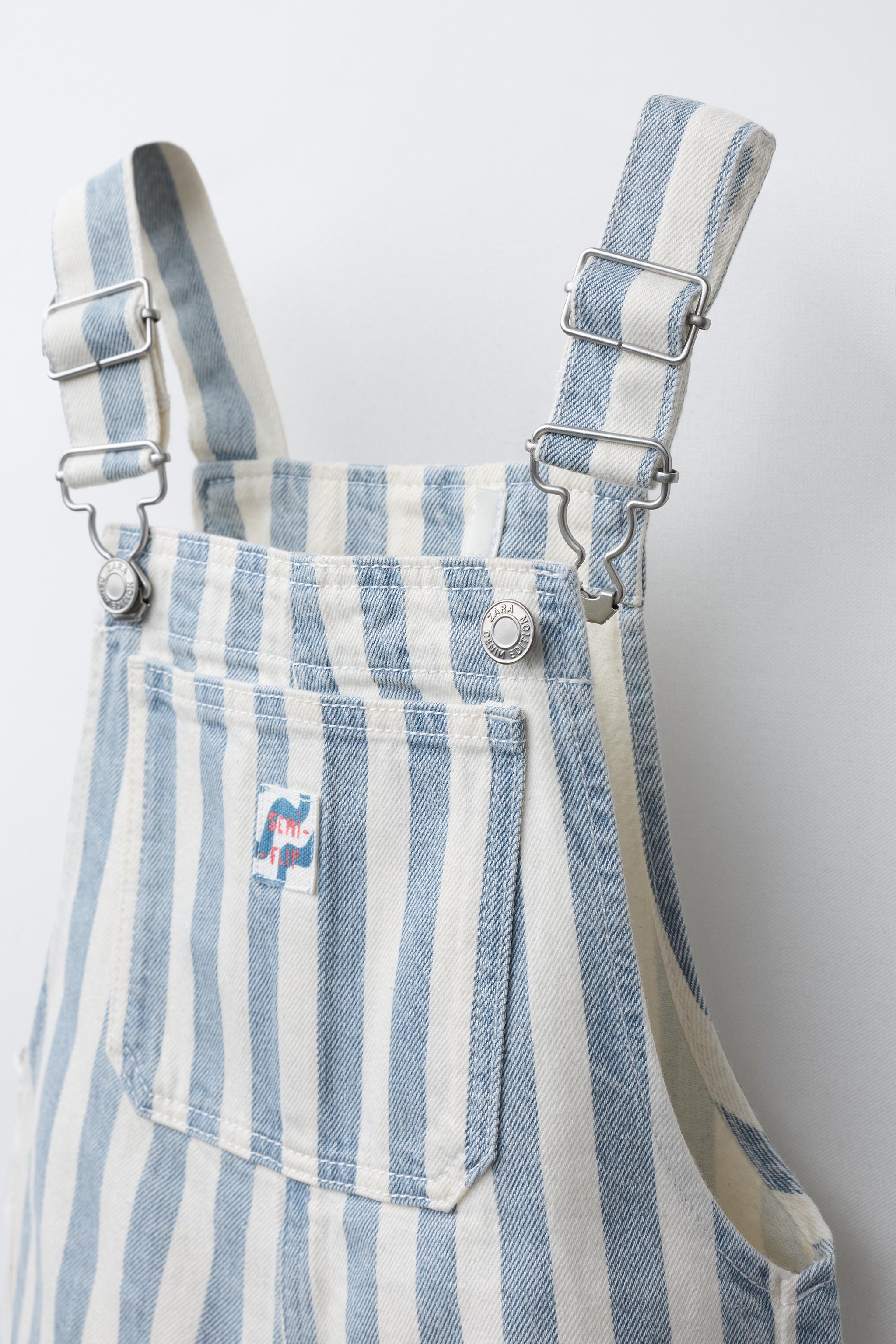 STRIPED TWILL OVERALL SHORTS