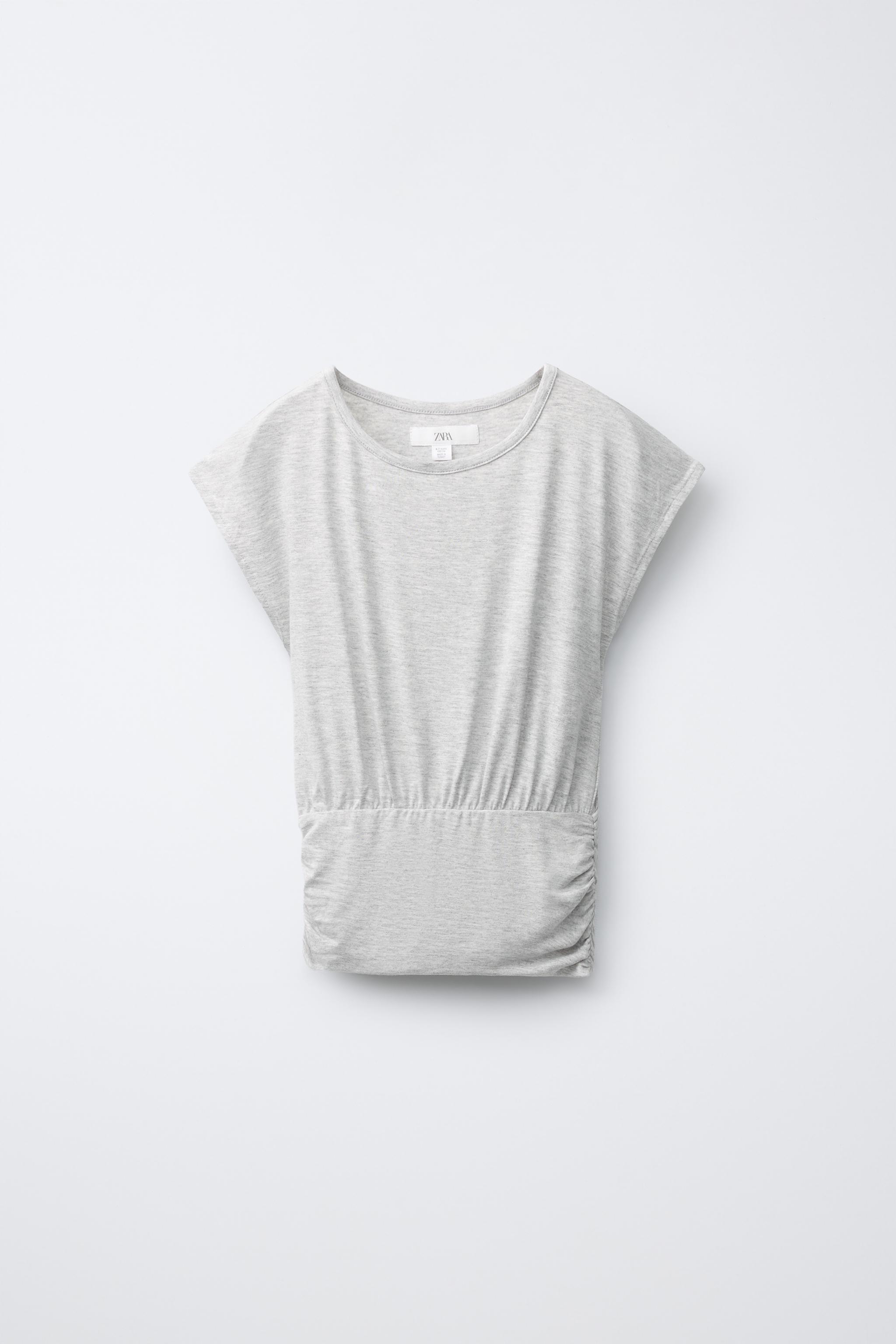 FLOWING T-SHIRT WITH WAISTBAND — Grey marl
