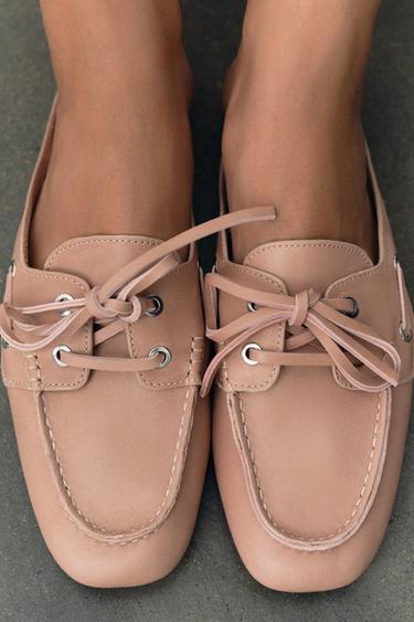 LEATHER SLINGBACK DECK SHOES - Pink by Zara