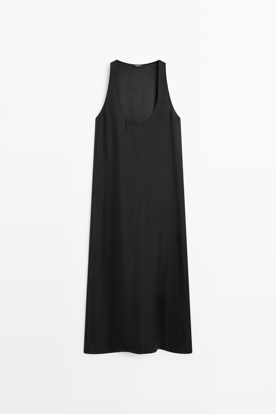 Zara Flowing midi dress with round neckline - Black - Image 0