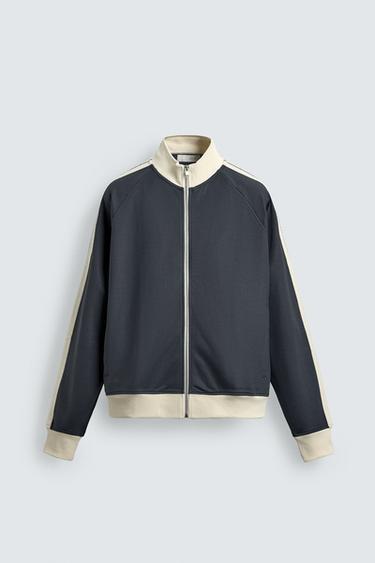 ZIP-UP SWEATSHIRT WITH STRIPES - Blue by Zara