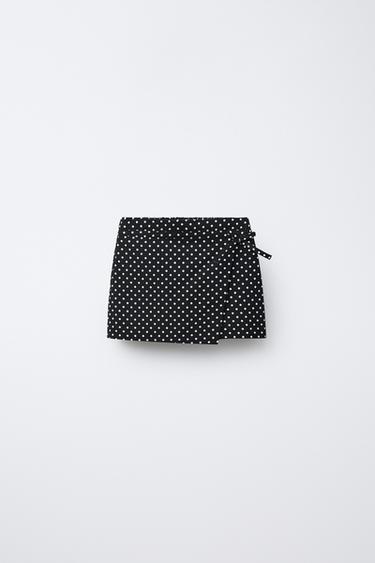 Zara 圓點百慕達短褲裙 - 黑色