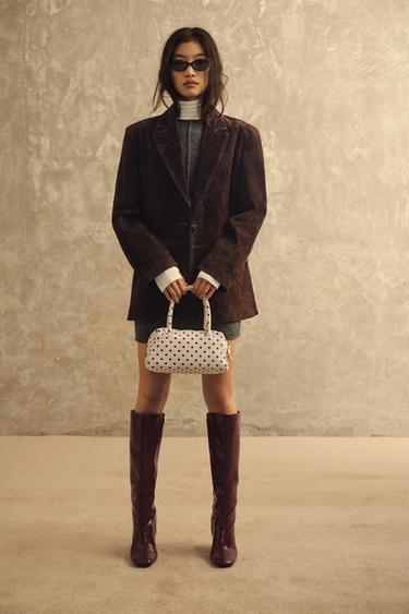 100% LEATHER STRAIGHT BLAZER - Brown by Zara