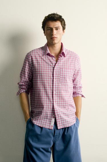RELAXED FIT CHECK SHIRT - Pink by Zara
