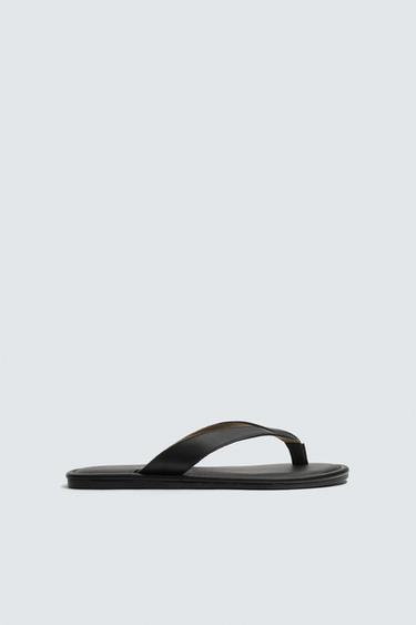 LEATHER STRAP SANDALS - Black by Zara - Image 0