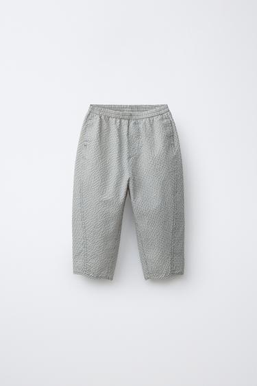 CHECK SEERSUCKER BALLOON TROUSERS - Blue by Zara - Image 0