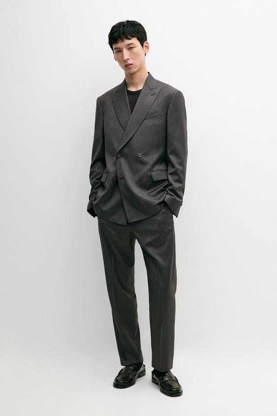 Zara 100% cool wool double-breasted suit blazer - Gray - Image 0
