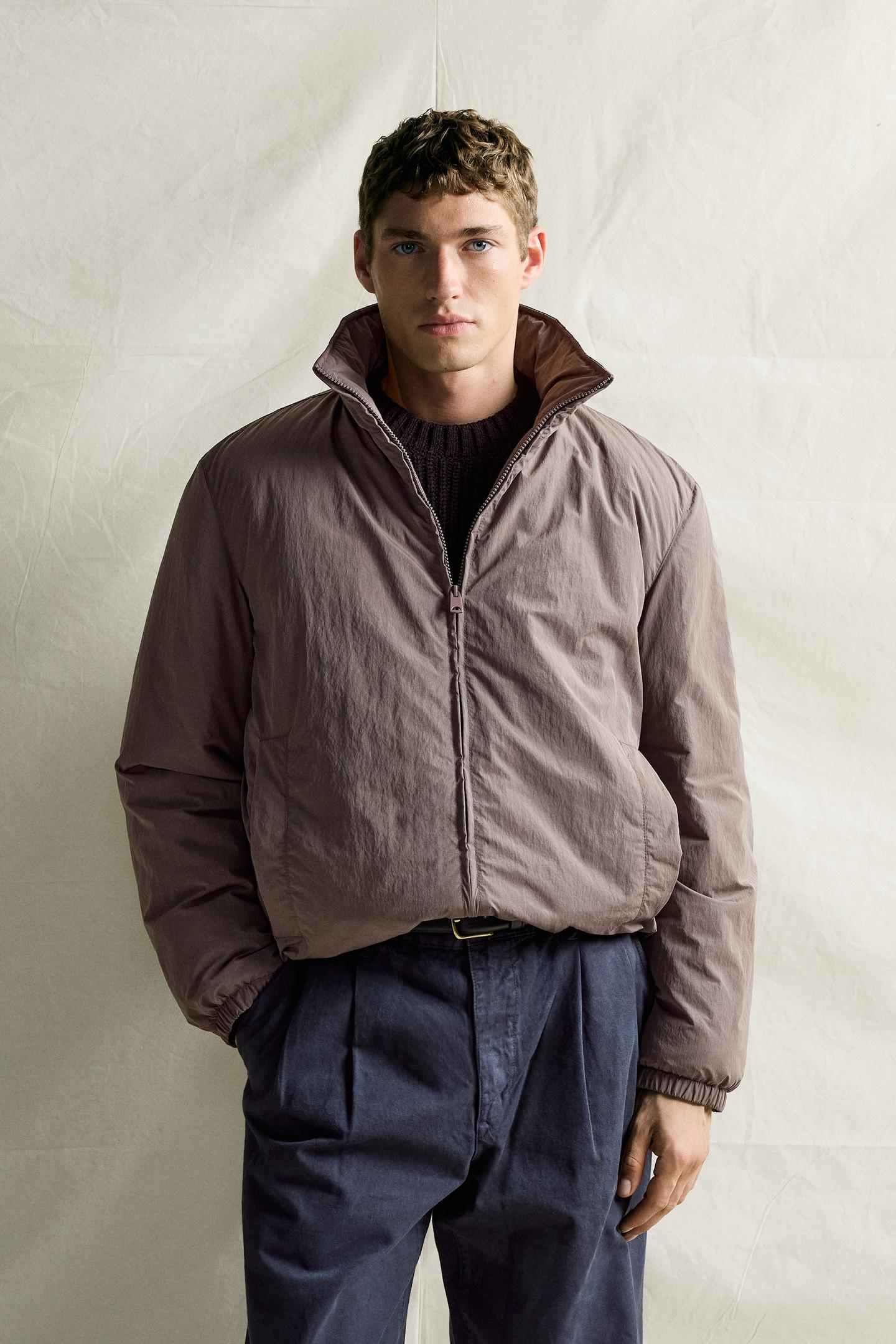 Мужская куртка Zara Quilted Technical, цвет: Сливовый — фото 2