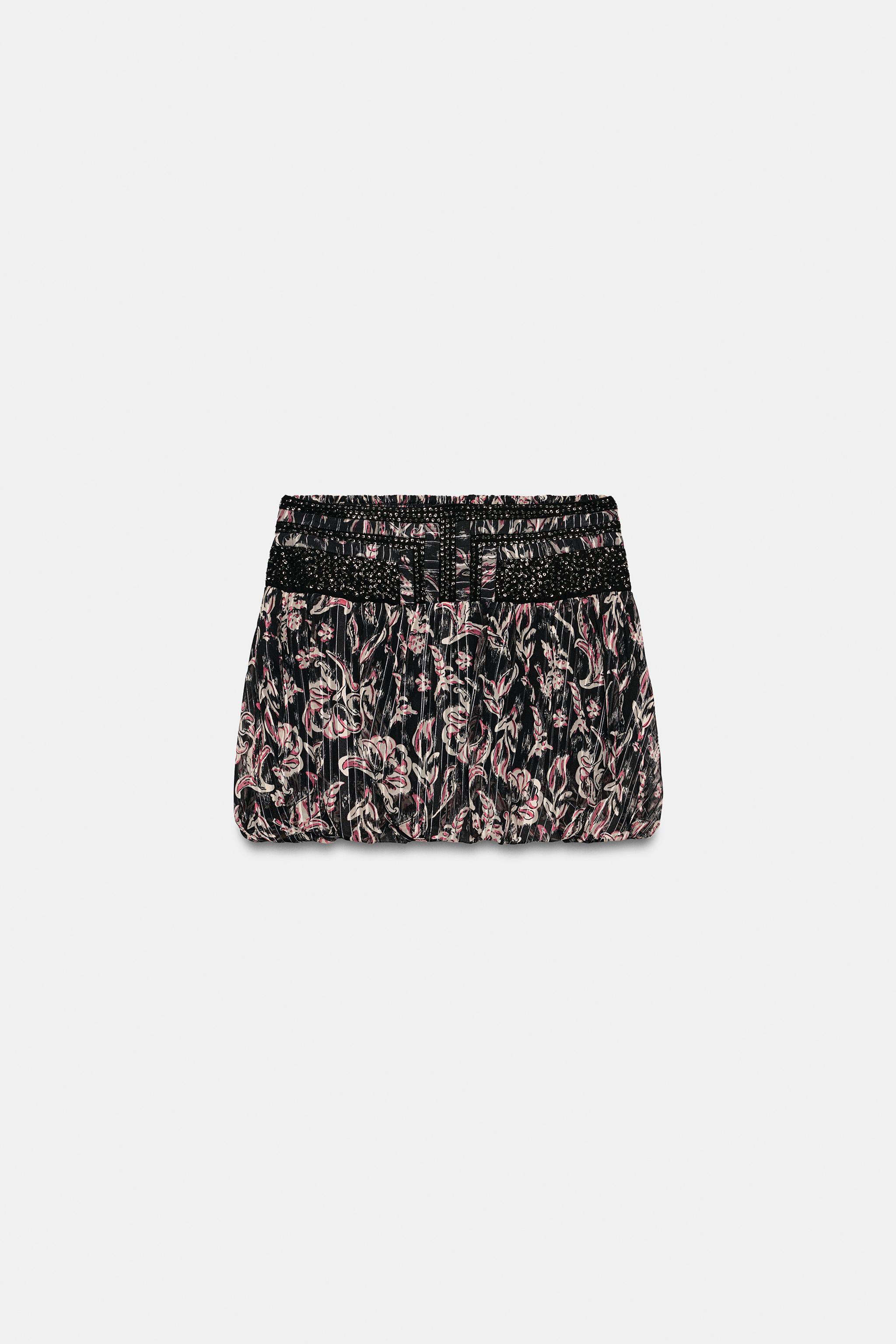 METALLIC THREAD SEQUIN PRINTED BALLOON SKIRT