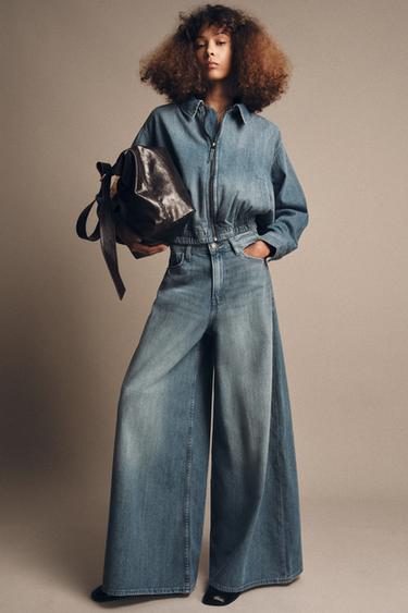 ΤΖΙΝ ZW COLLECTION WIDE LEG ΨΗΛΟΜΕΣΟ - Μπλε του Zara