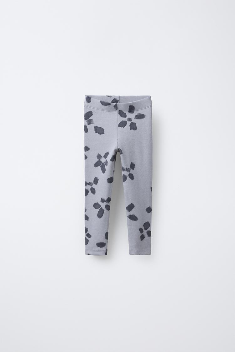 RIBBED FLORAL PRINT LEGGINGS Grey Blue ZARA Australia