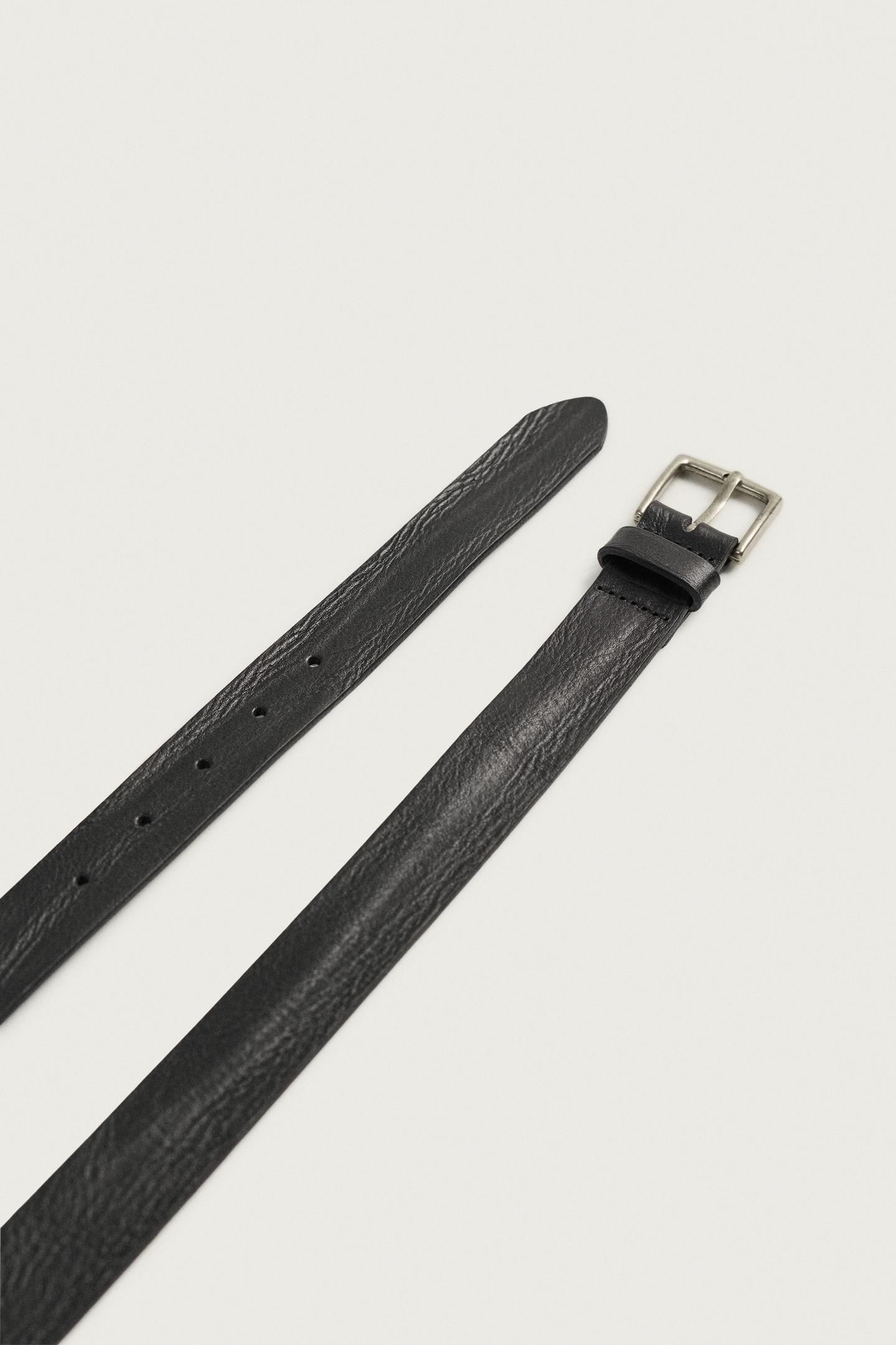 Мужской ремень Zara Vintage-Effect Leather Belt, цвет: Чёрный — фото 4