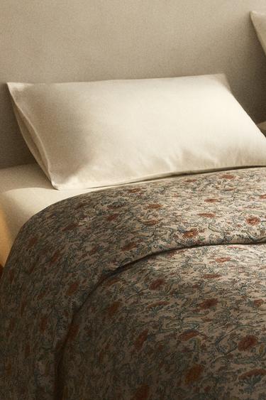 FLORAL PRINT SATEEN DUVET COVER (300 THREAD COUNT) - Light beige by Zara