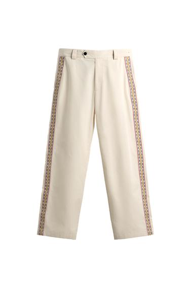 PANTALÓN BANDA BORDADA - Crudo de Zara