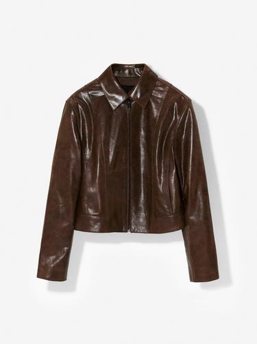 Zara Short nappa leather jacket - Brandy