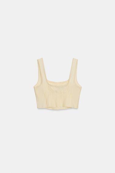 LACE CROP TOP - Light yellow by Zara - Image 2