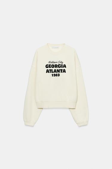 Zara CONTRAST TEXT SWEATSHIRT - Ecru
