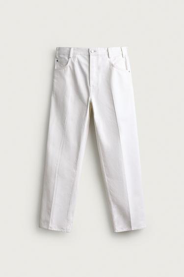 Zara PRESSED CREASE RELAXED FIT JEANS - White