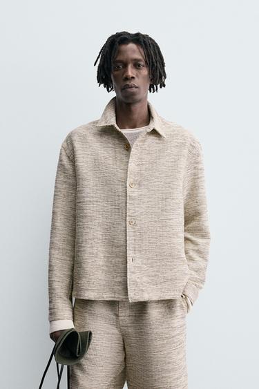 CONTRAST TEXTURED OVERSHIRT - Ecru / Beige by Zara