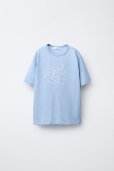 Zara GRAFFITI PRINT T-SHIRT - Light blue