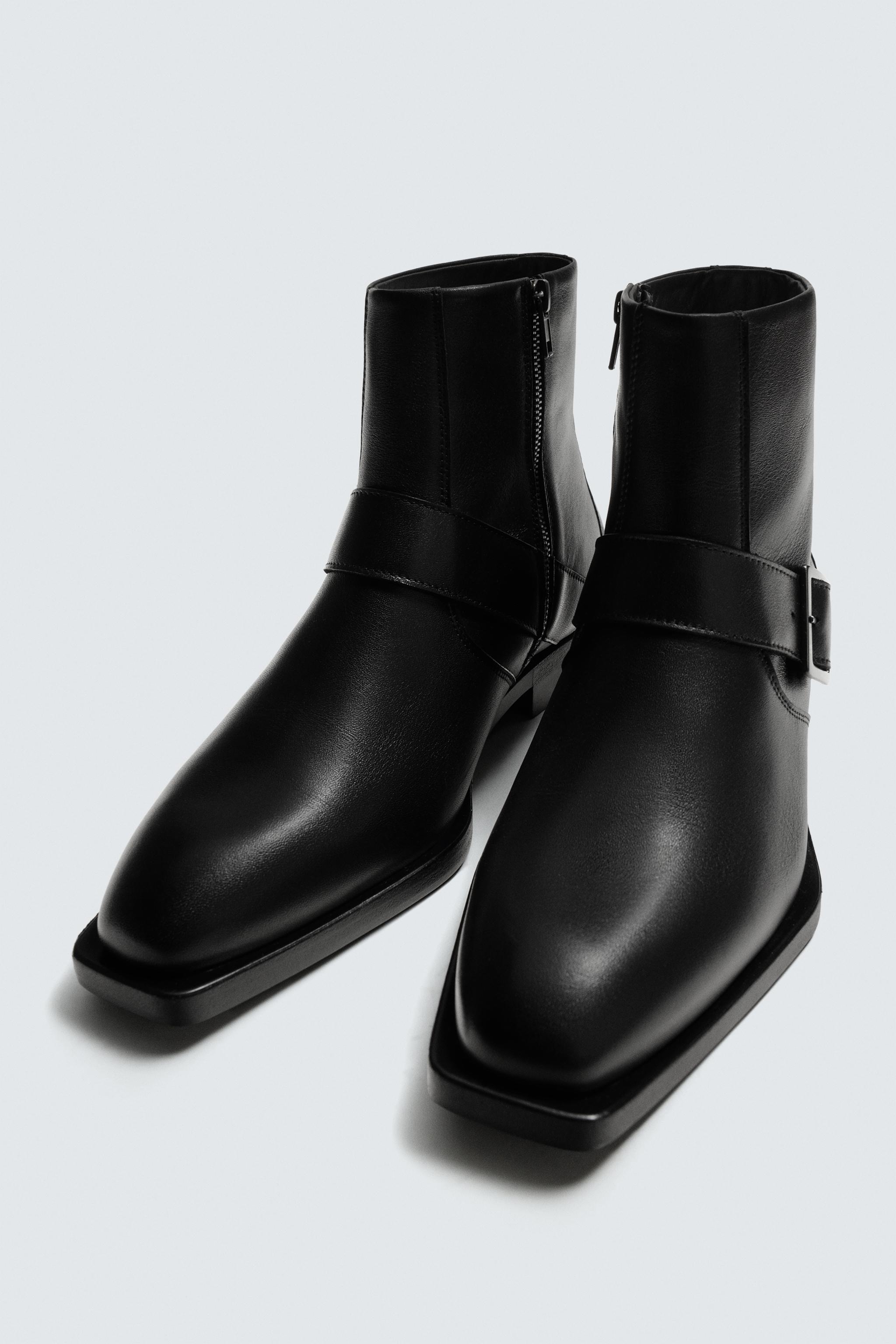 LEATHER BUCKLE BOOTS - Black | ZARA United States