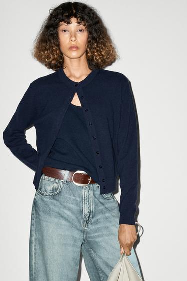 Knit cardigan with button detail — Navy blue 2
