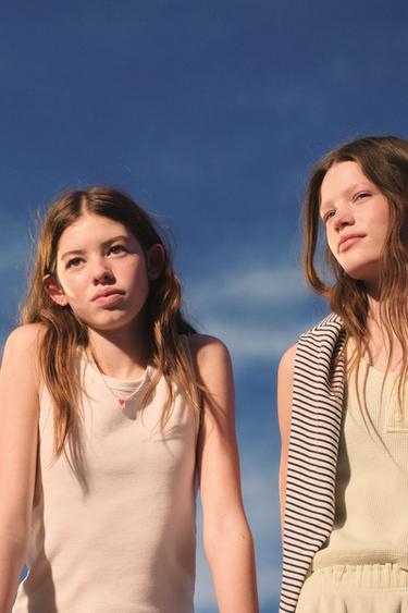 Zara TEXT PRINT WAFFLE TOP - Yellow