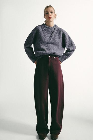 JEANS TRF TIRO MEDIO - Burgundy de Zara - Imagen 0