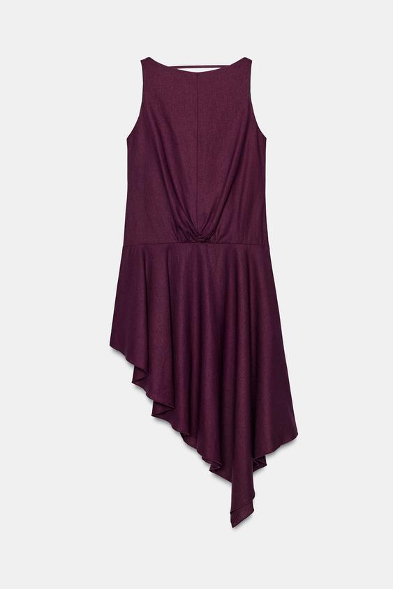 VESTIDO ASIMÉTRICO CON LINO - Berenjena de Zara - Imagen 0