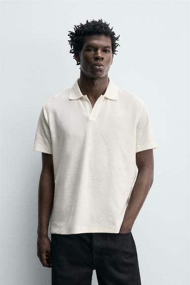 Zara POLO MAJICA SA VERTIKALNOM STRUKTUROM – prljavobela