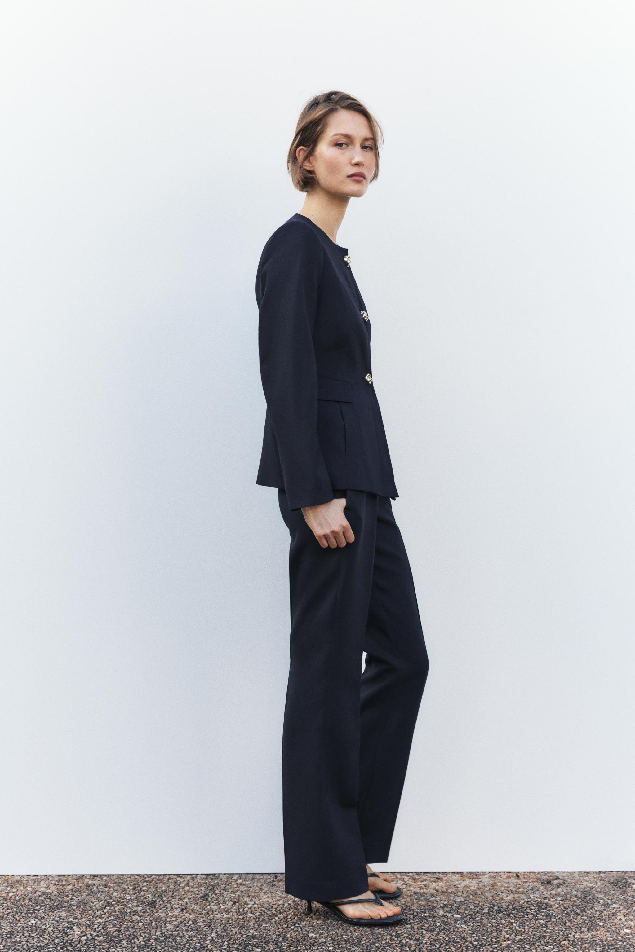 STRAIGHT MID-RISE PANTS - Navy blue | ZARA United States