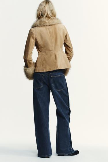 FITTED 100% SHEEPSKIN SUEDE BLAZER - Sand by Zara - Image 4