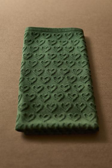 TORCHON DE CUISINE COTON ÉPONGE CŒURS NOËL - Vert de Zara - Image 4
