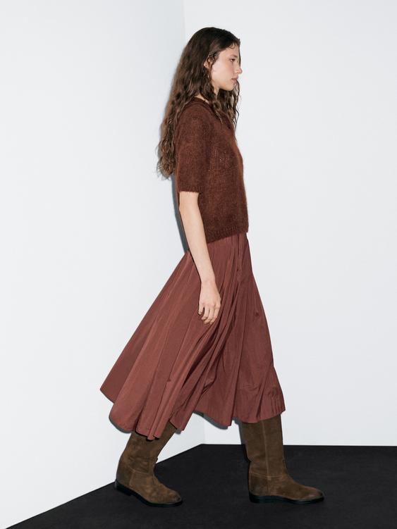 Pleated technical midi skirt