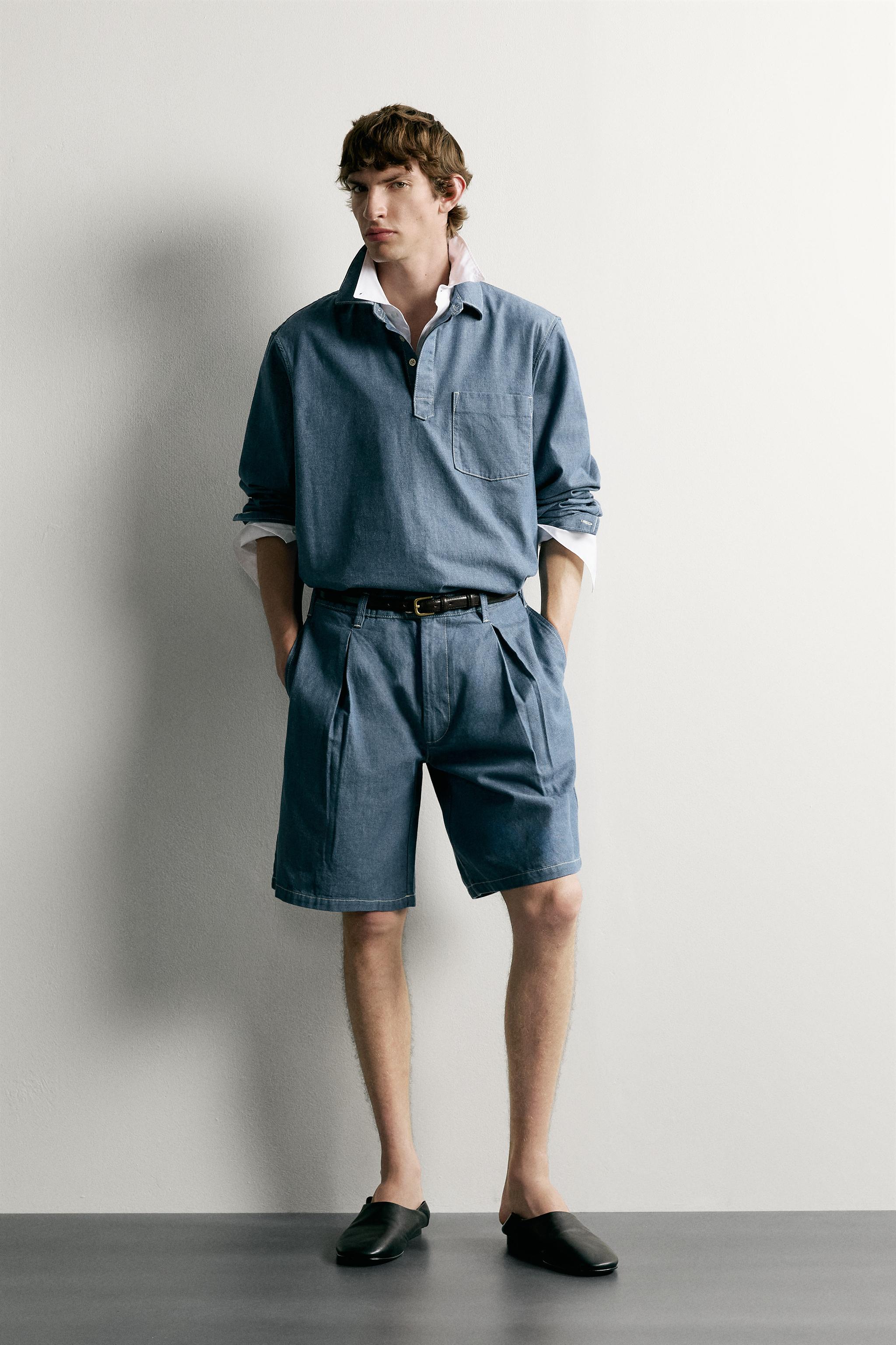 Мужские шорты Zara PLEATED LIGHTWEIGHT DENIM SHORTS