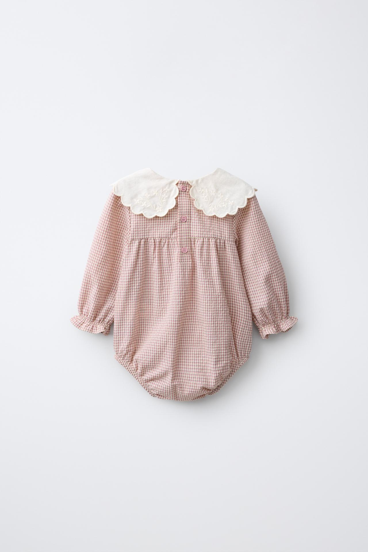 GINGHAM PRINT PETER PAN COLLAR ROMPER — Pink