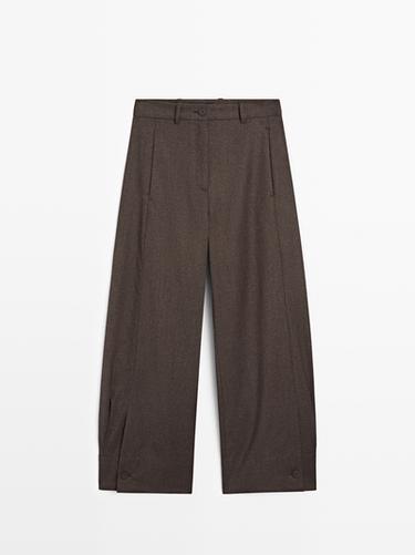 Pantalon barrel fit 100 % laine - Chocolat de Zara